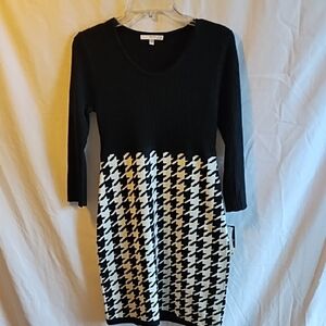 Studio one black and white knit houndstooth dress size PSM